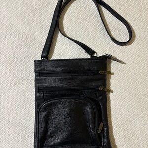 Black Crossbody Bag with Multiple Zippers